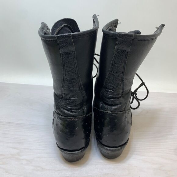 Double H Packer Boots Lacer Mens 10B Black Leather Western Cowboy Kiltie Ostrich main image 7